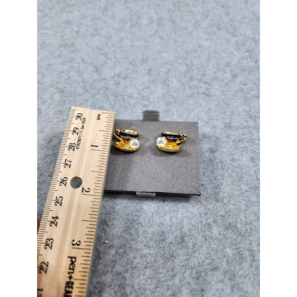 Tea Time Gold & White Novelty Pierced Earrings By Avon  Surgical Steel Posts - Picture 4 of 7